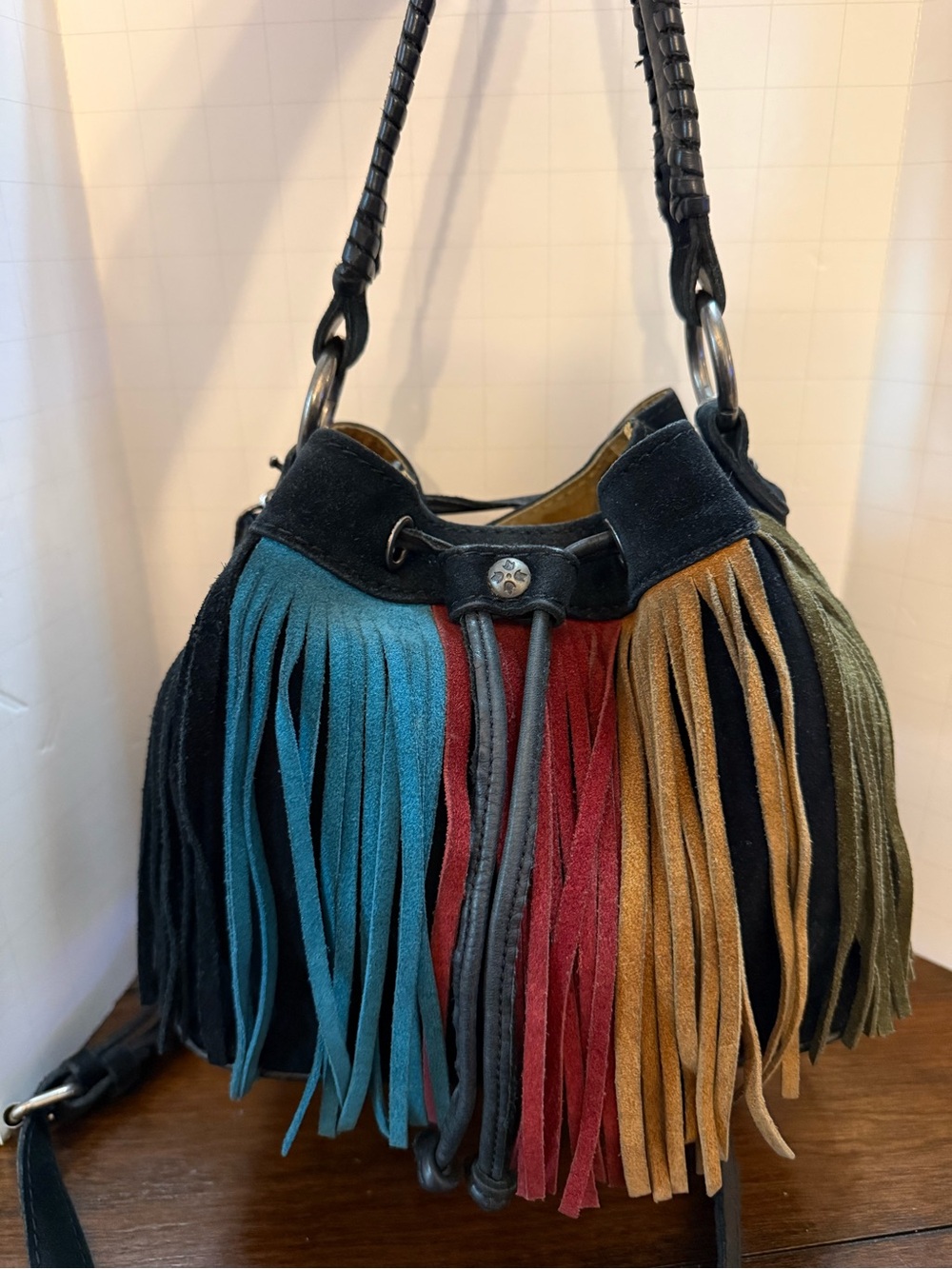 Patricia Nash Multi-color Suede Fringe Bucket Bag/Crossbody